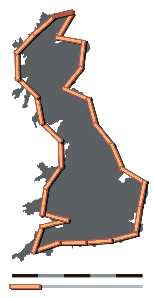 Measuring the UK coastline with 62 mile units.