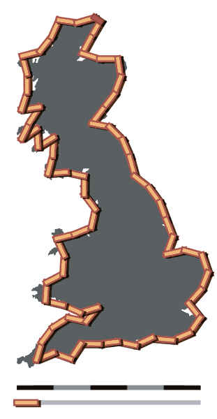 Measuring the UK coastline with 31 mile units.
