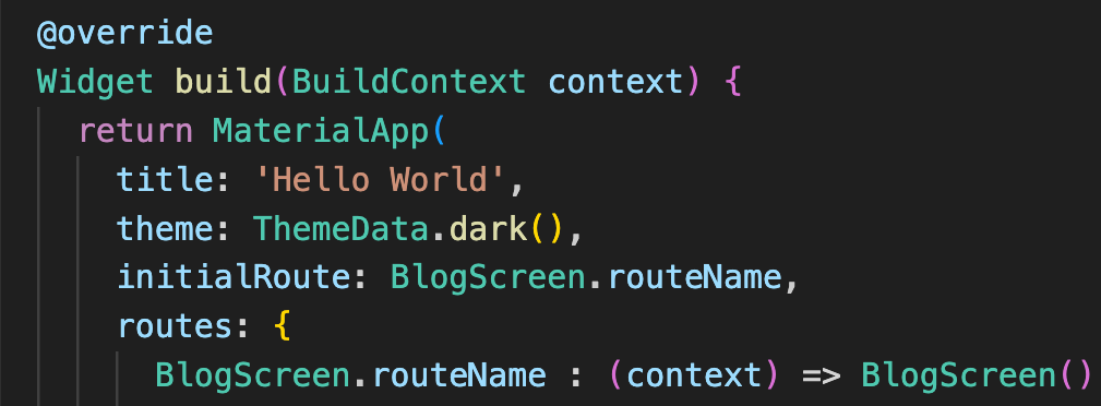 Image of a Flutter Widget build method.