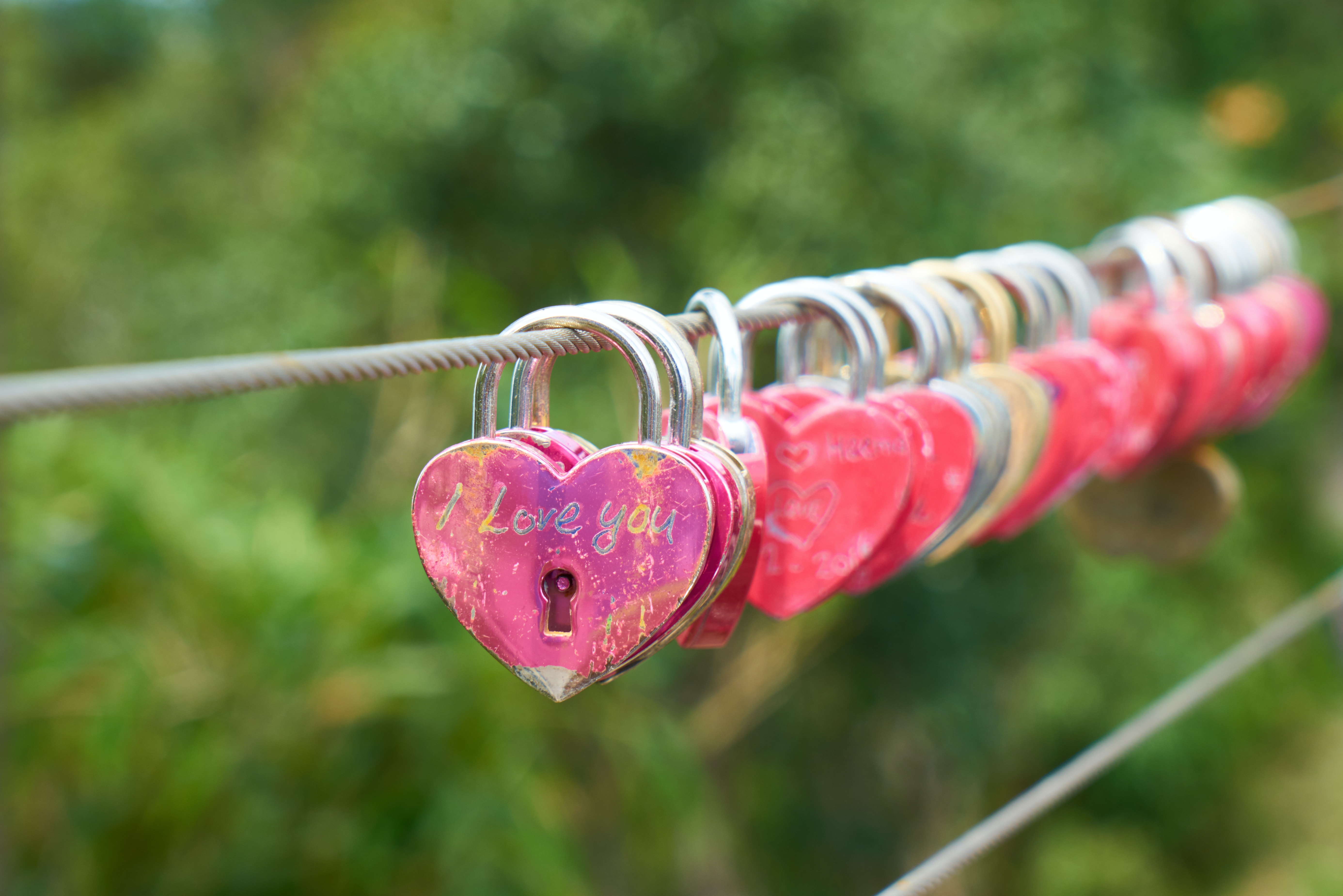 Image of heart shaped locks on chain.
